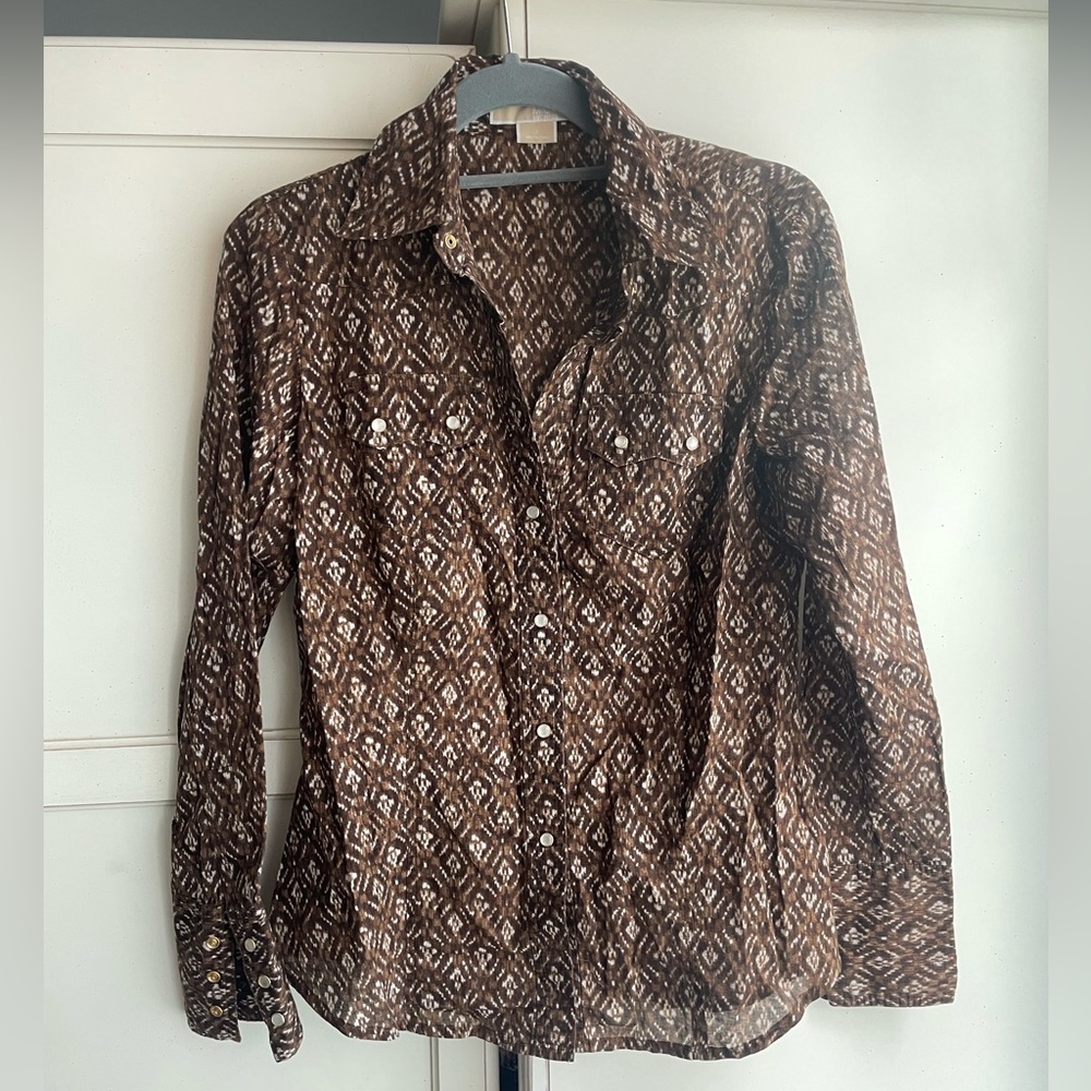 Michael Kors Women's Sz 8 Blouse with Pearlized Snap Buttons